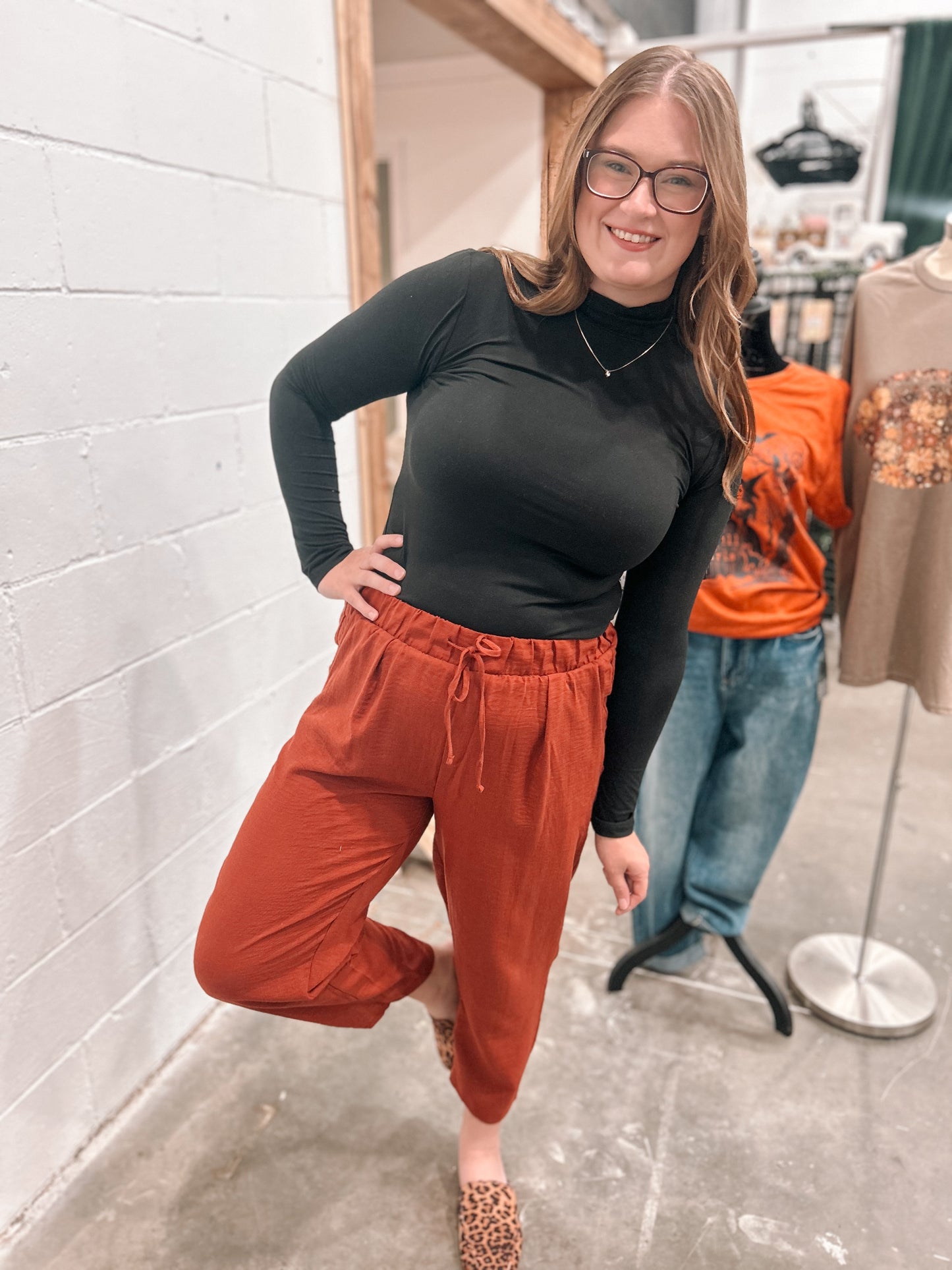 Elastic Waist Crepe Pants
