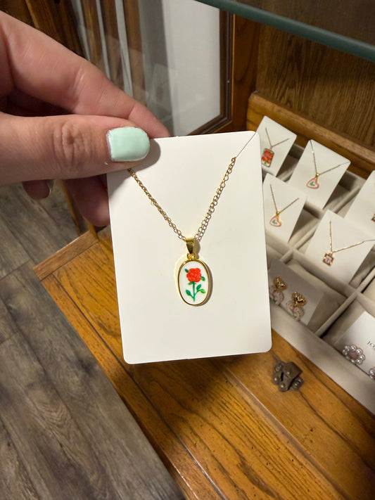 Oval Floral Necklace