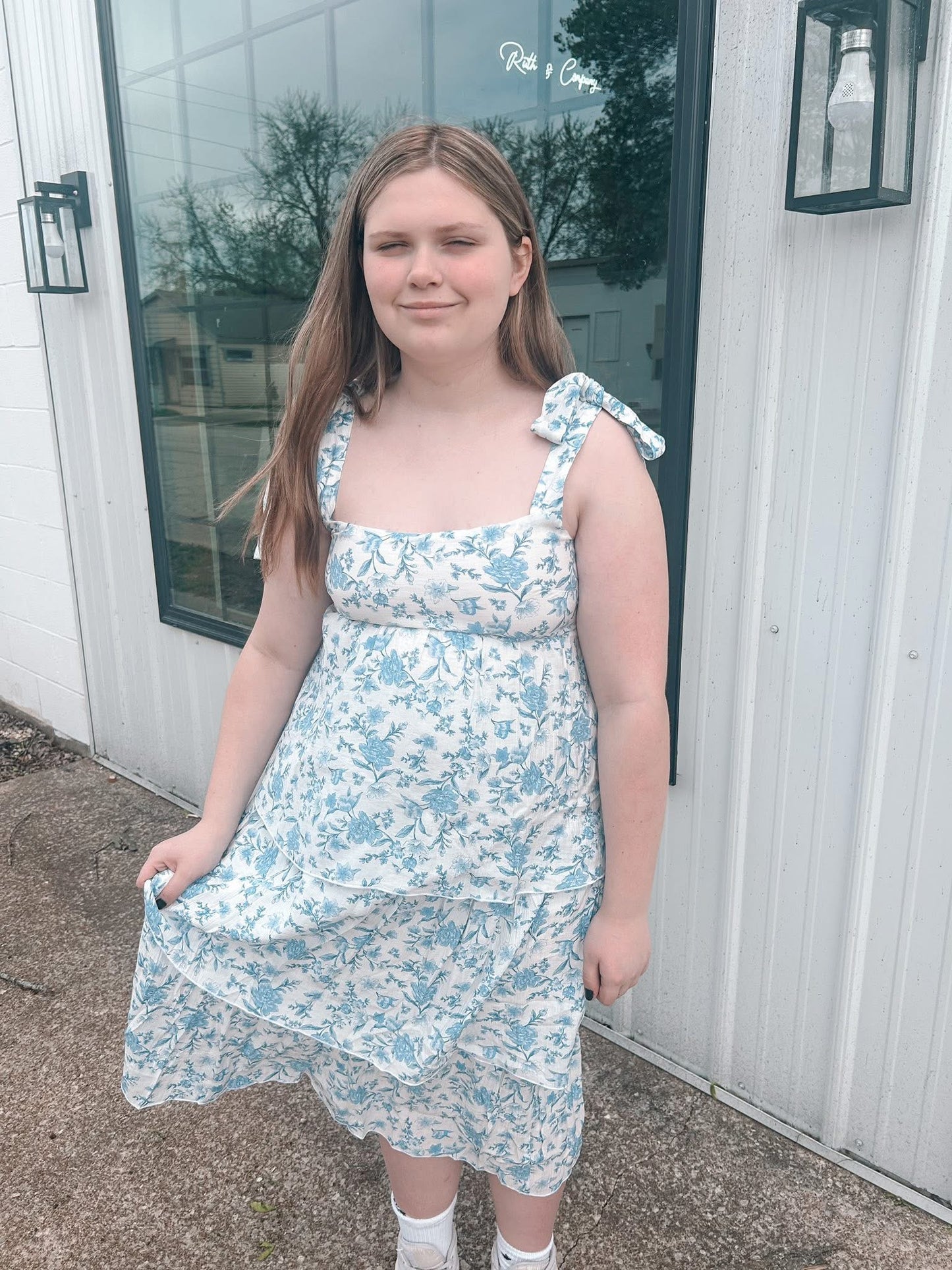 Blue Floral Tiered Dress