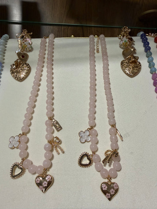 Pink Stone Charm Necklace