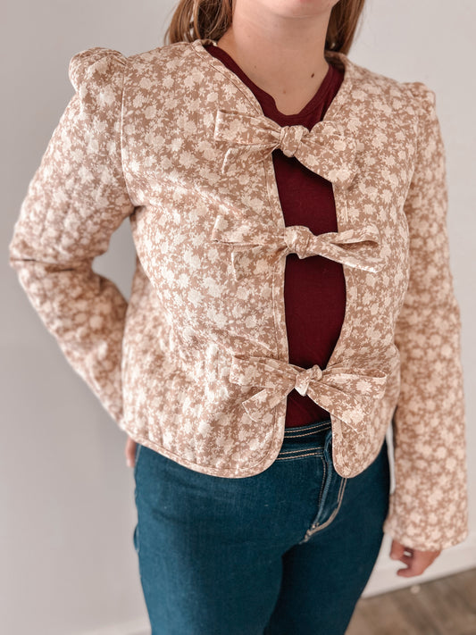 Floral Pattern Front Tie Jacket