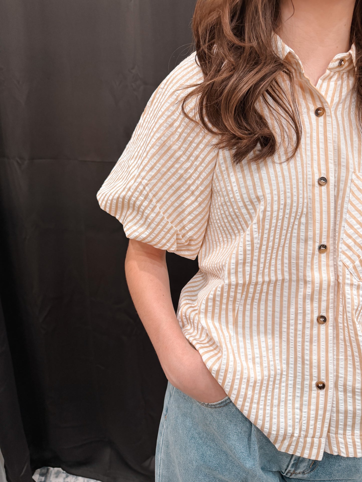 Button Up Puff Sleeve