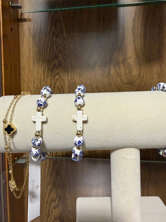 Porcelain Bead Cross Bracelet
