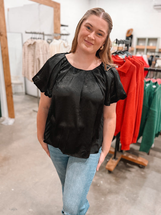 Black Puff-Sleeve Top