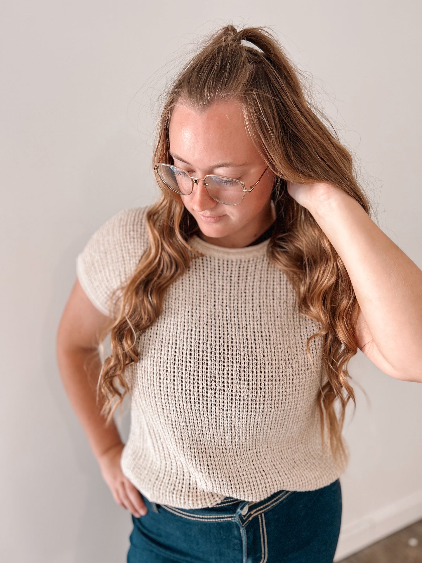 Crochet Knit Pullover Sweater