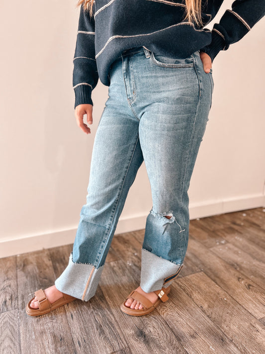 Cuffed Med-Wash Denim