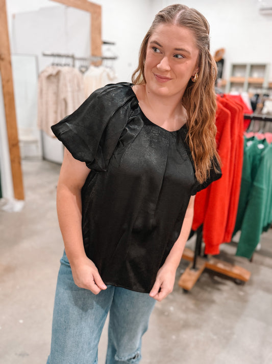 Black Puff-Sleeve Top