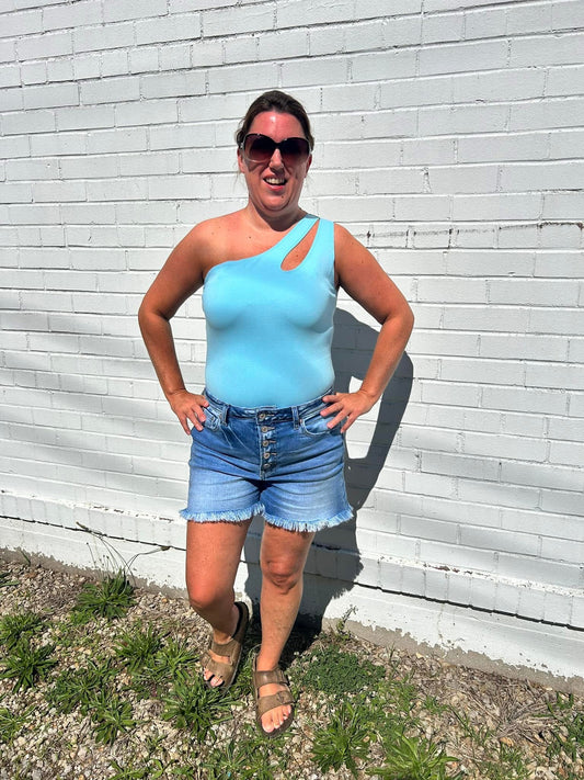 Blue One-Shoulder Bodysuit