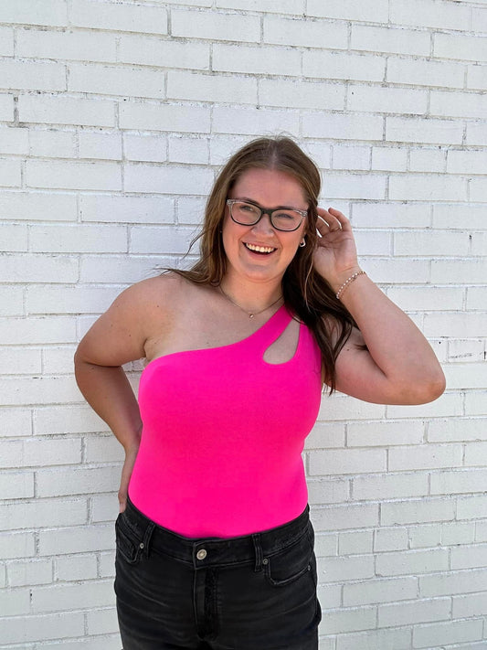Pink One-Shoulder Bodysuit